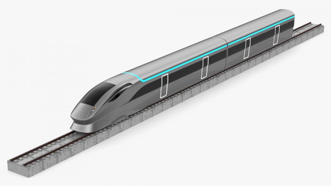 Modern High Speed Train on the Tracks 3D