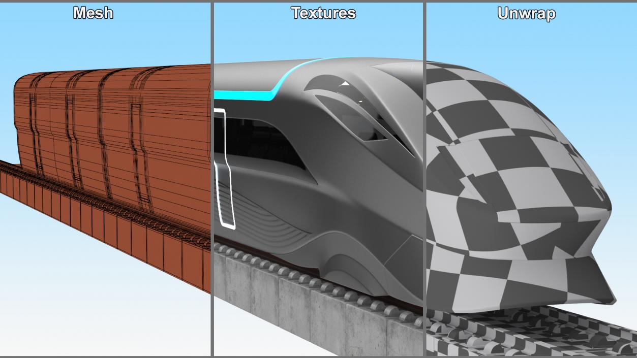 Modern High Speed Train on the Tracks 3D