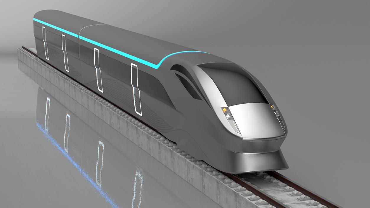 Modern High Speed Train on the Tracks 3D