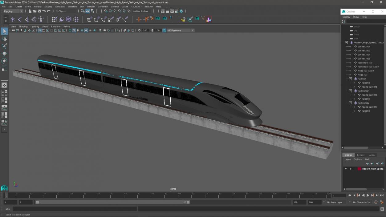 Modern High Speed Train on the Tracks 3D