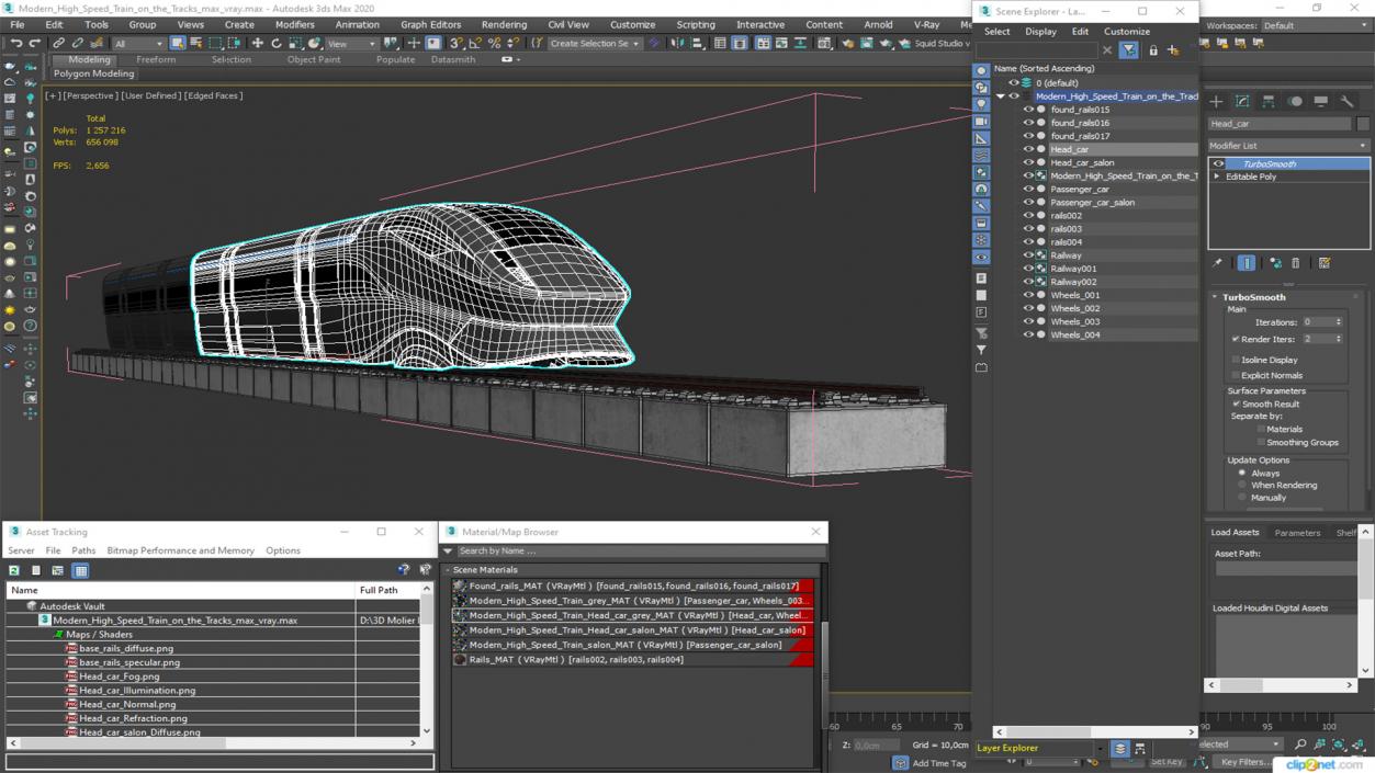 Modern High Speed Train on the Tracks 3D