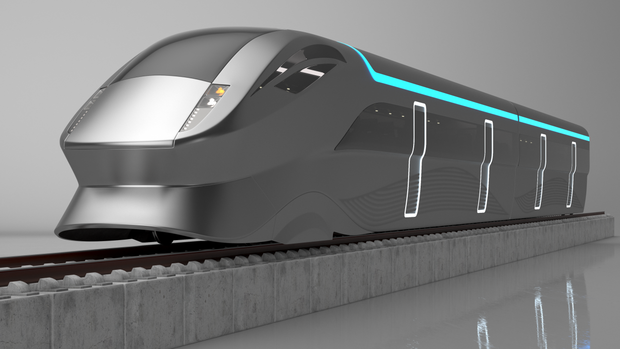 Modern High Speed Train on the Tracks 3D