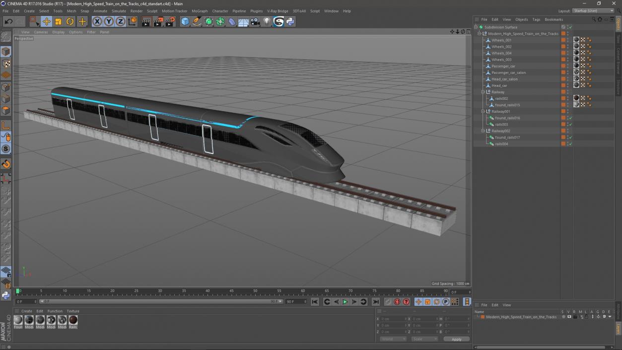 Modern High Speed Train on the Tracks 3D