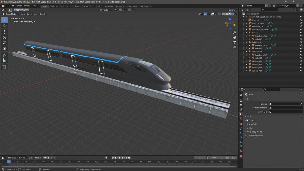 Modern High Speed Train on the Tracks 3D