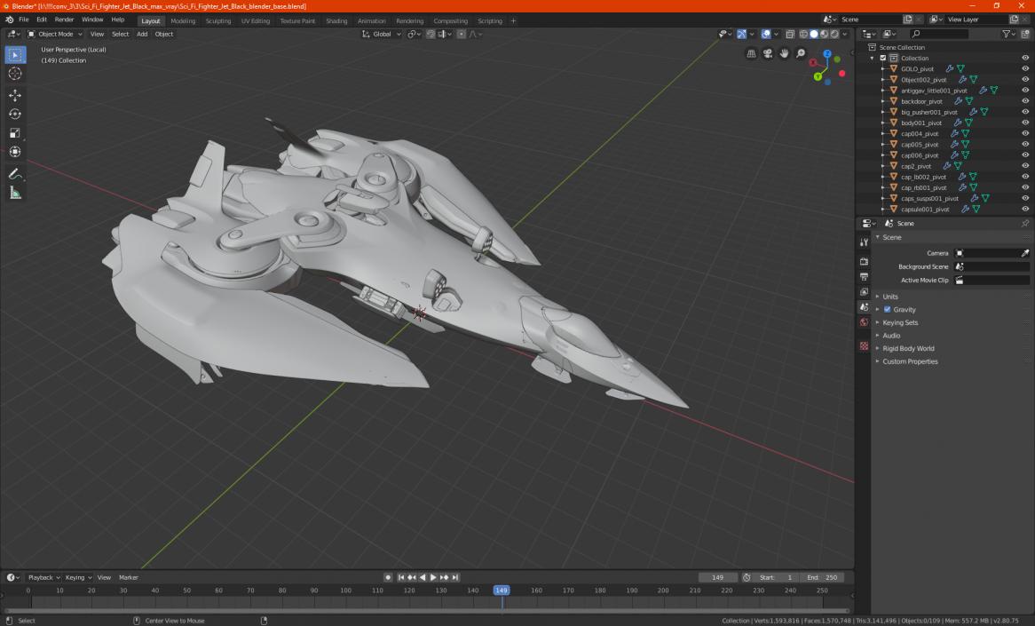 3D Sci Fi Fighter Jet Blue model