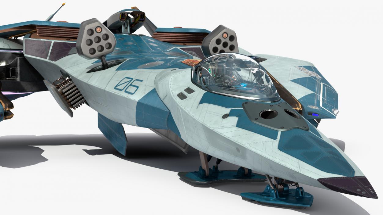 3D Sci Fi Fighter Jet Blue model