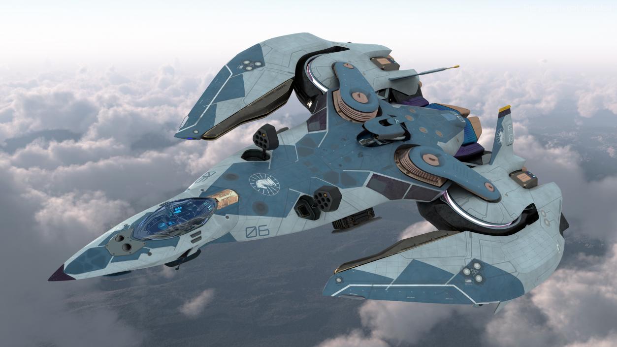 3D Sci Fi Fighter Jet Blue model