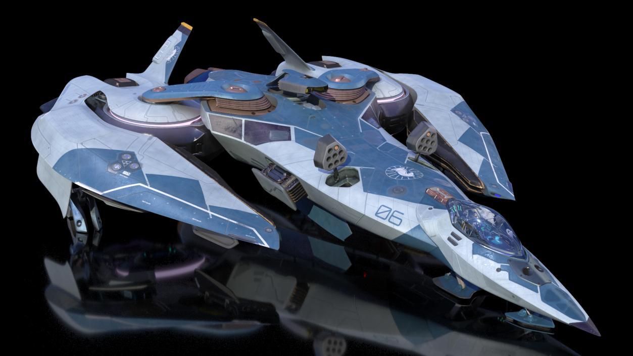 3D Sci Fi Fighter Jet Blue model