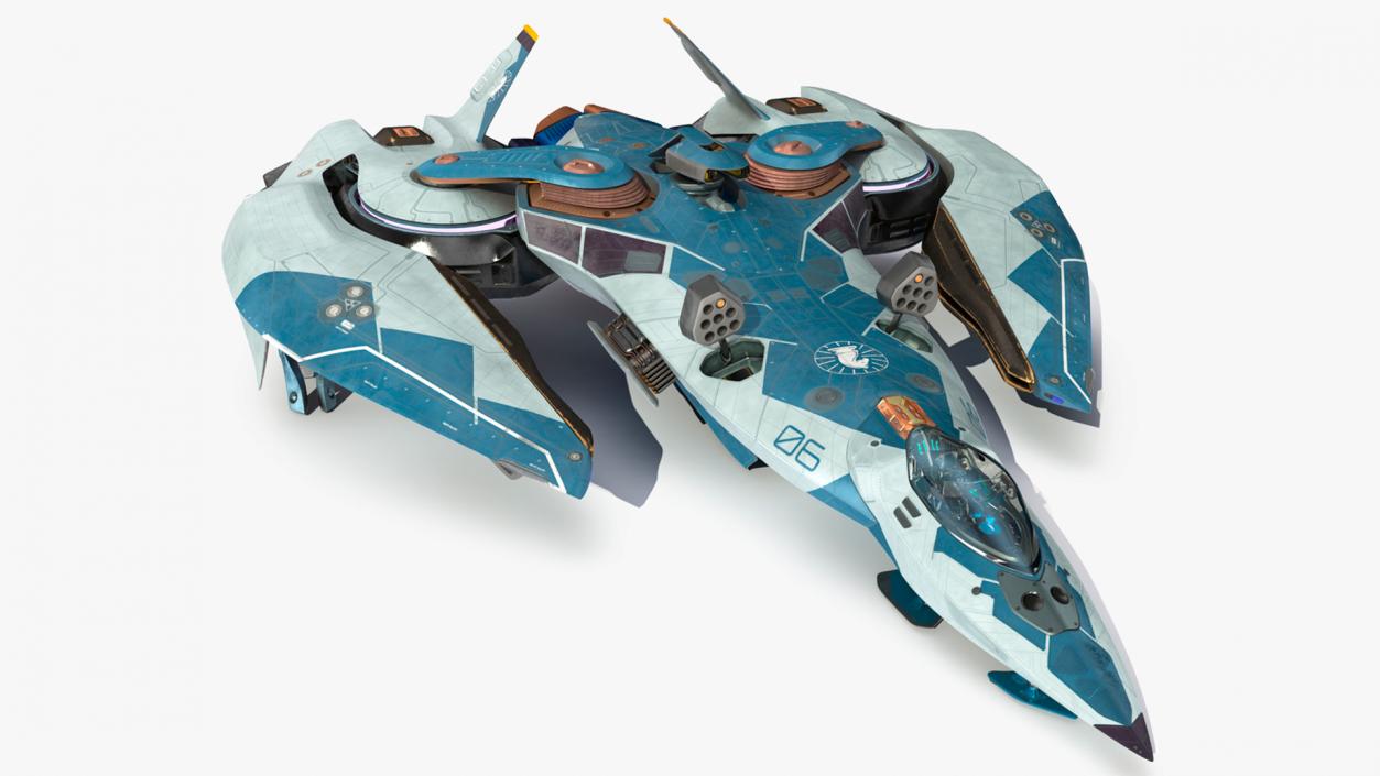 3D Sci Fi Fighter Jet Blue model