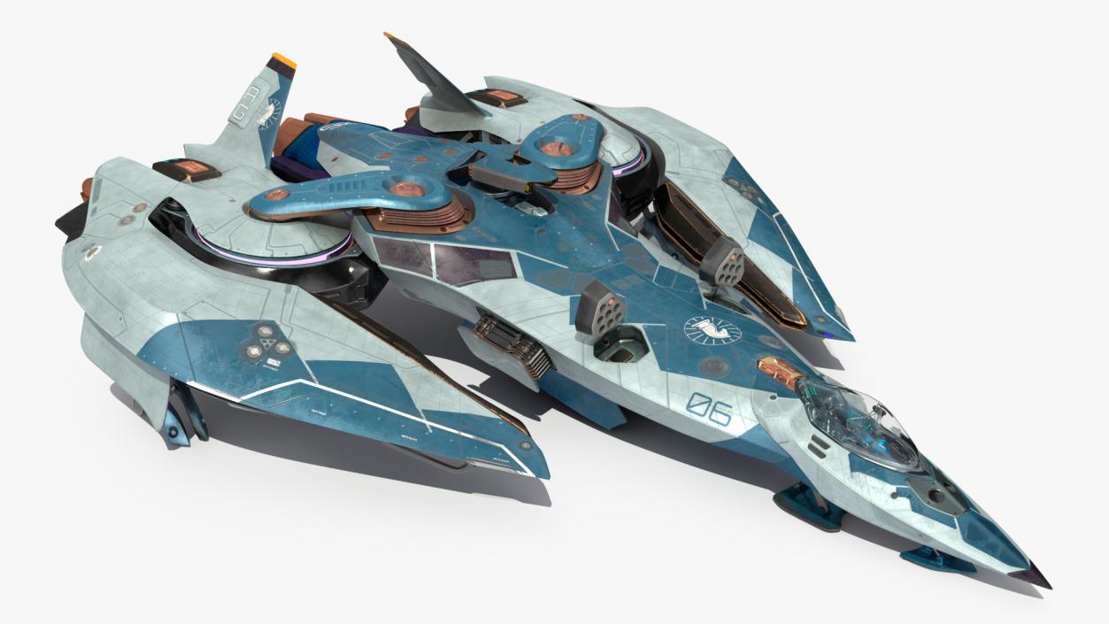 3D Sci Fi Fighter Jet Blue model