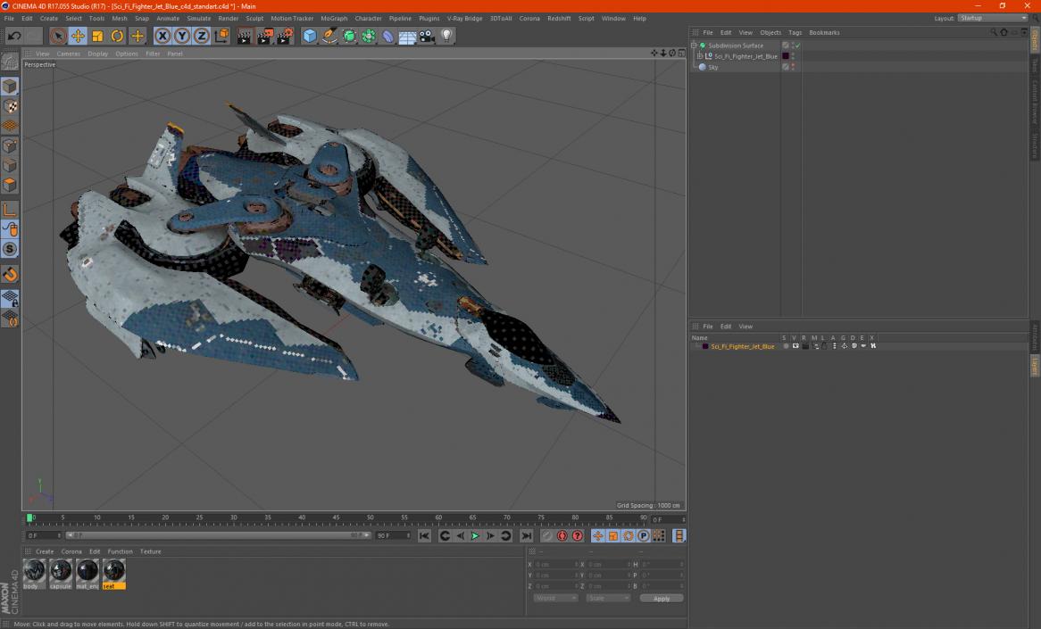 3D Sci Fi Fighter Jet Blue model