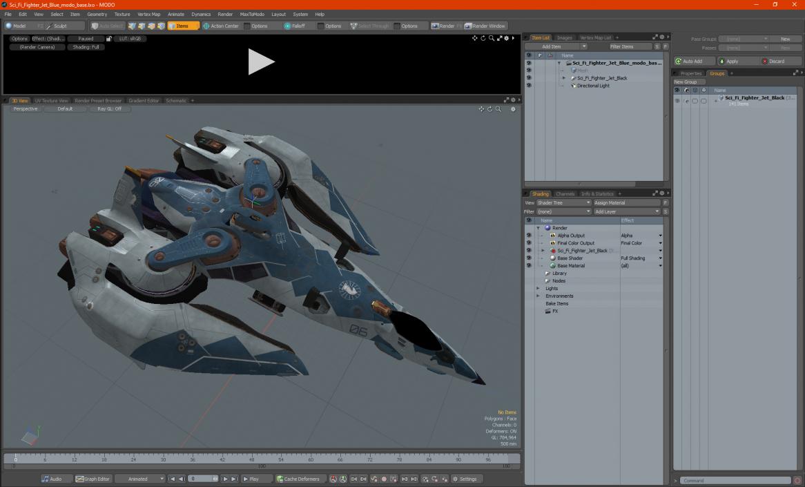 3D Sci Fi Fighter Jet Blue model