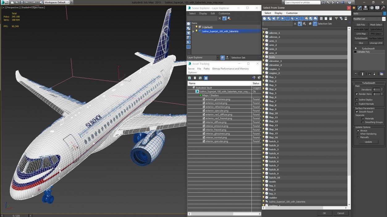 Sukhoi Superjet 100 with Saberlets 3D model