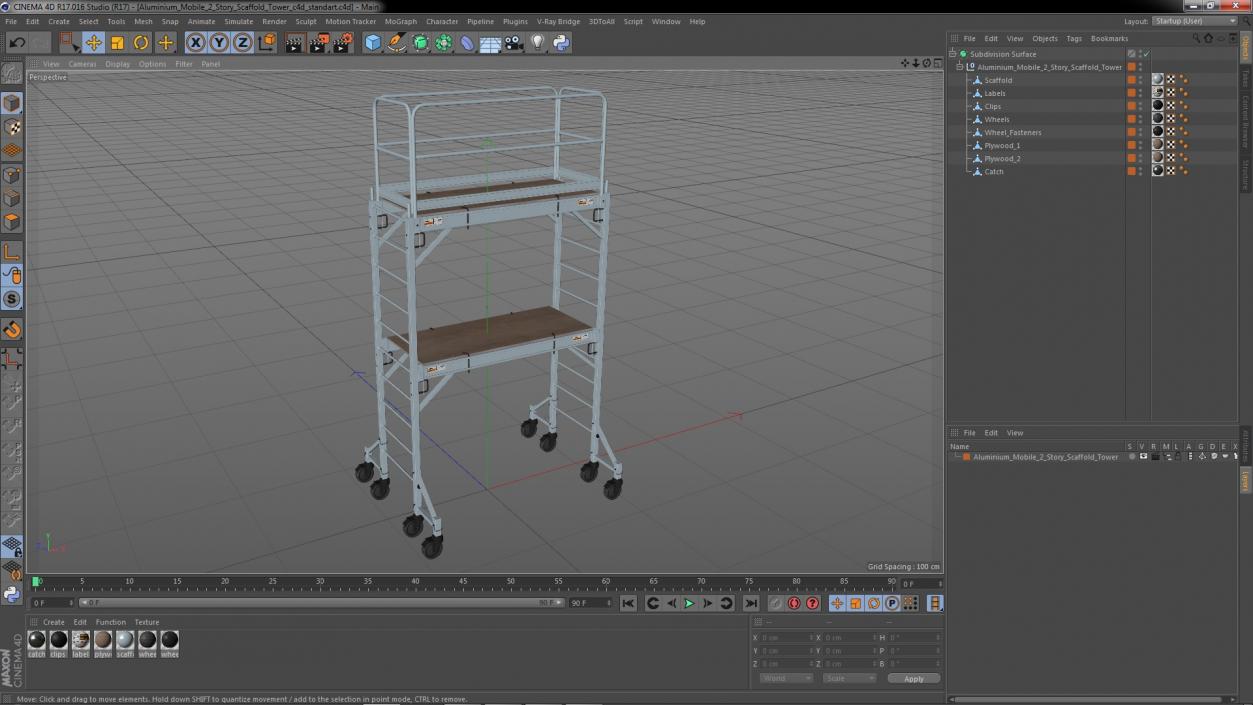 Aluminium Mobile 2 Story Scaffold Tower 3D model