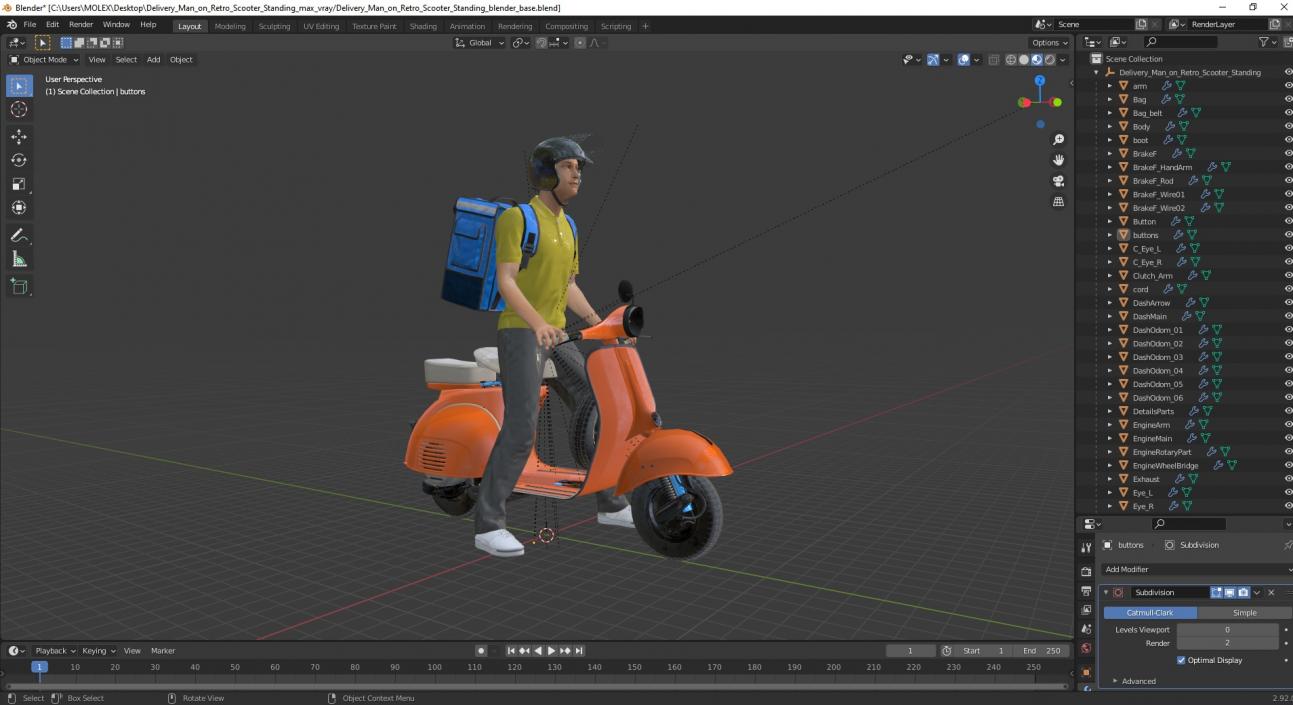 3D model Delivery Man on Retro Scooter Standing 2