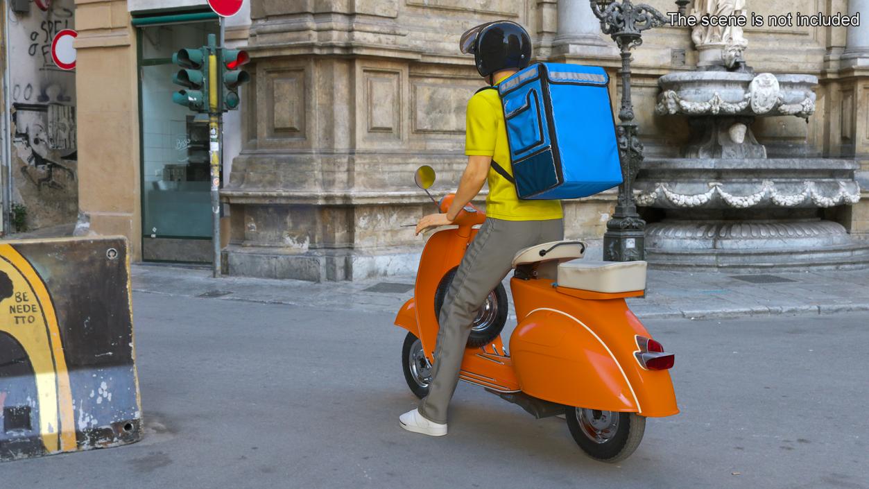 3D model Delivery Man on Retro Scooter Standing 2