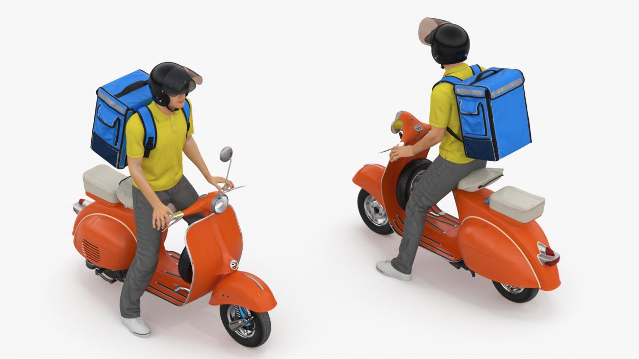 3D model Delivery Man on Retro Scooter Standing 2