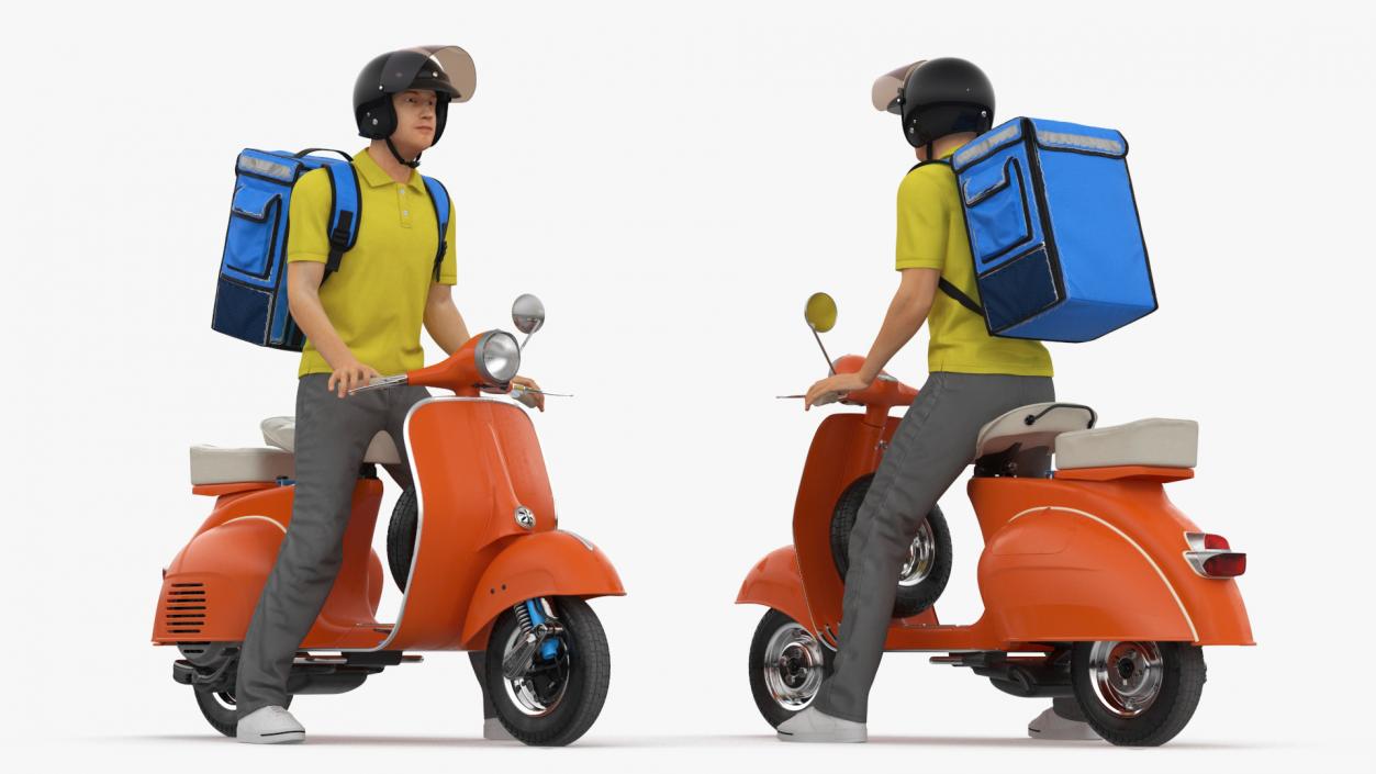 3D model Delivery Man on Retro Scooter Standing 2