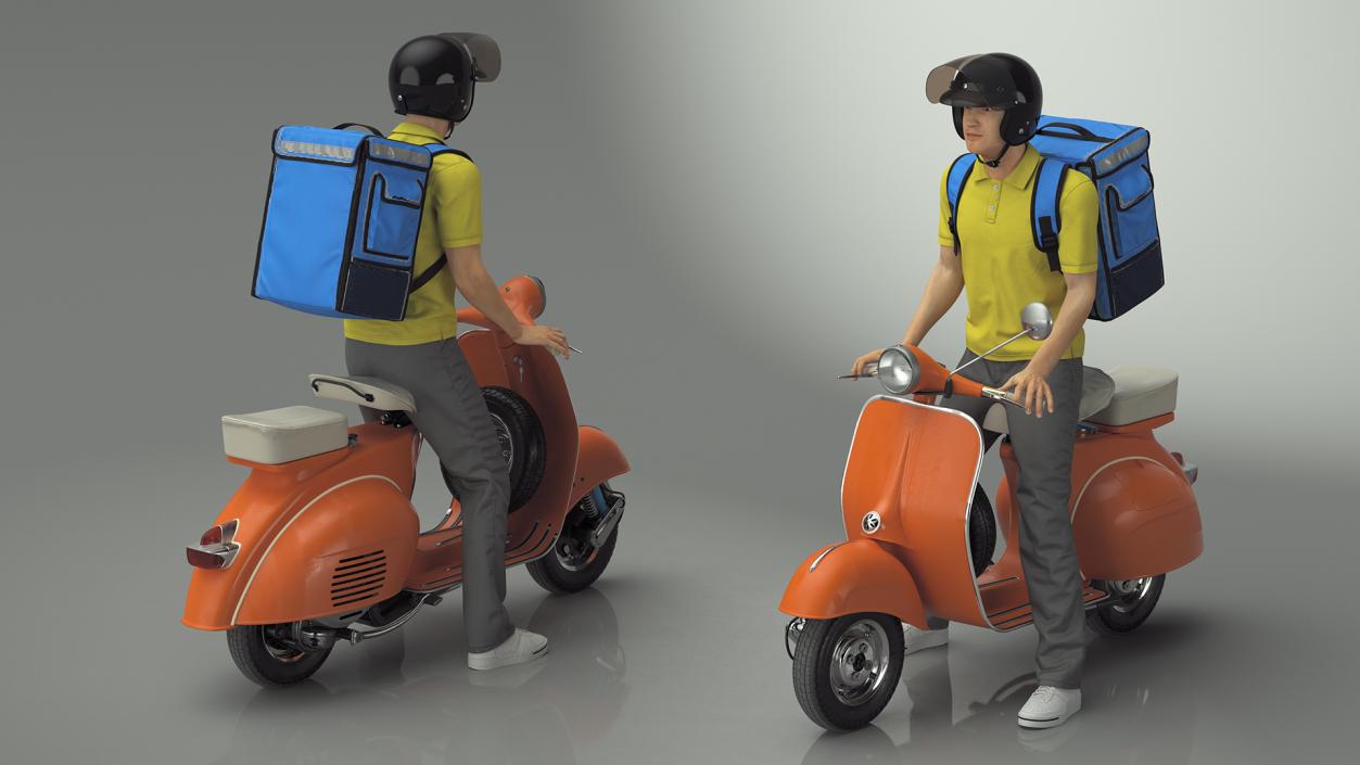 3D model Delivery Man on Retro Scooter Standing 2