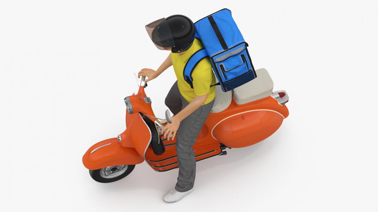 3D model Delivery Man on Retro Scooter Standing 2