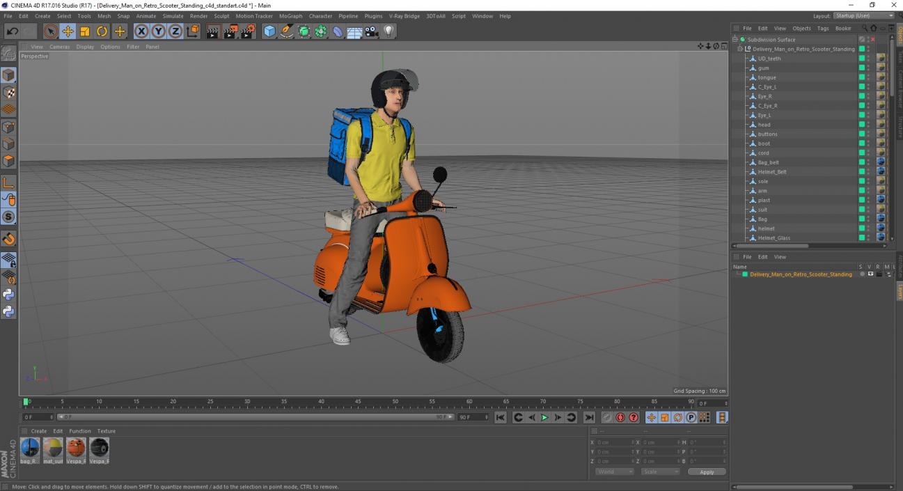 3D model Delivery Man on Retro Scooter Standing 2