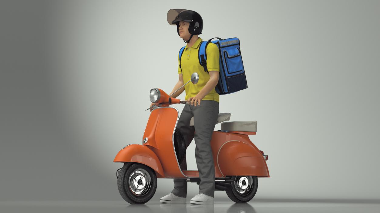 3D model Delivery Man on Retro Scooter Standing 2