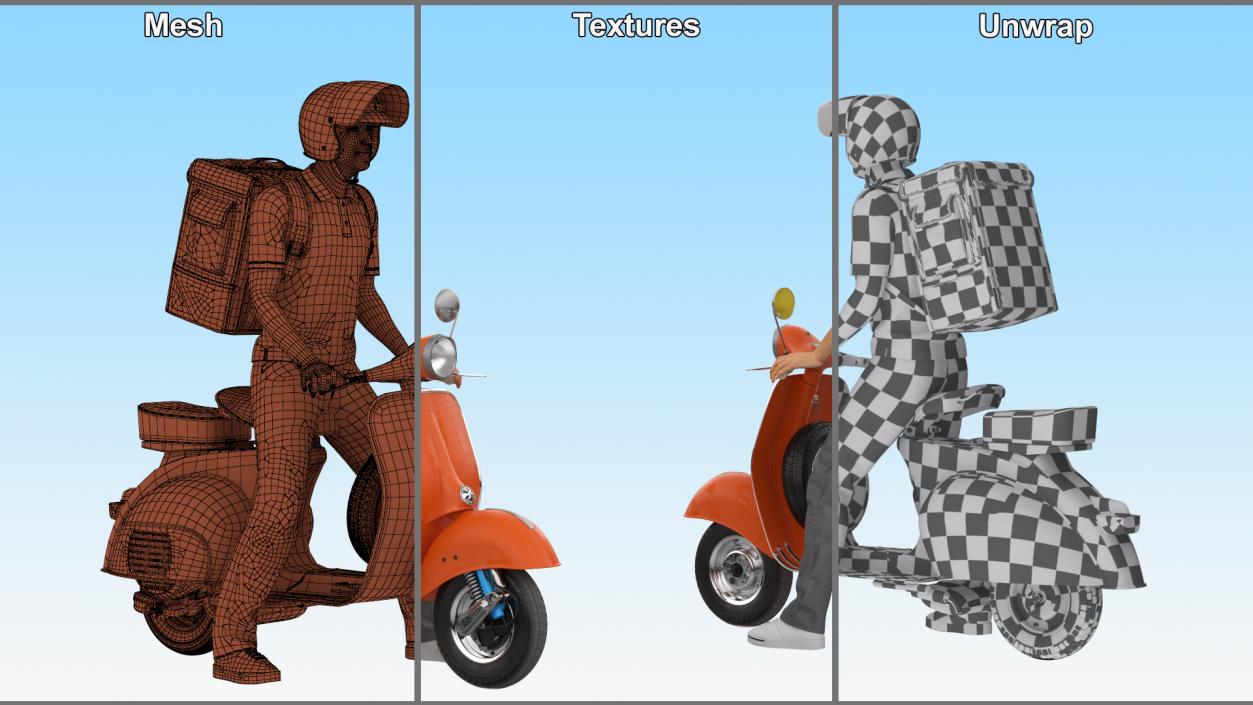 3D model Delivery Man on Retro Scooter Standing 2