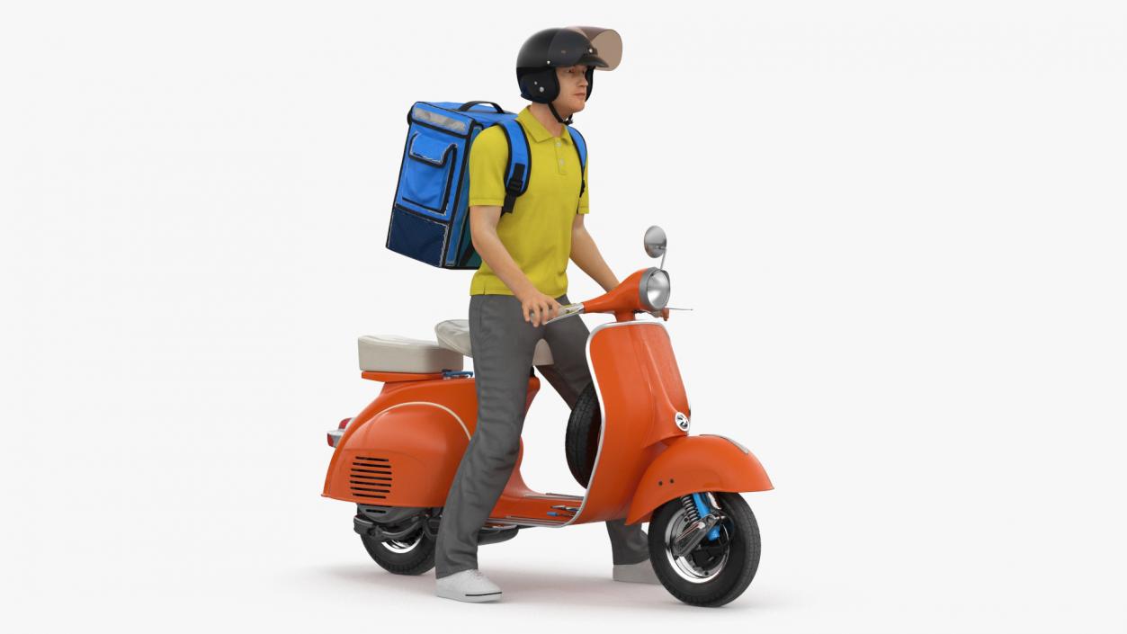 3D model Delivery Man on Retro Scooter Standing 2