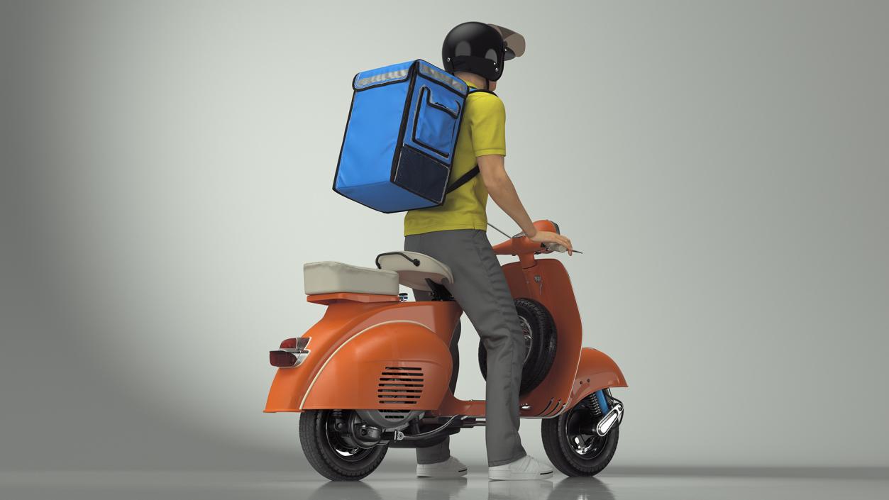 3D model Delivery Man on Retro Scooter Standing 2