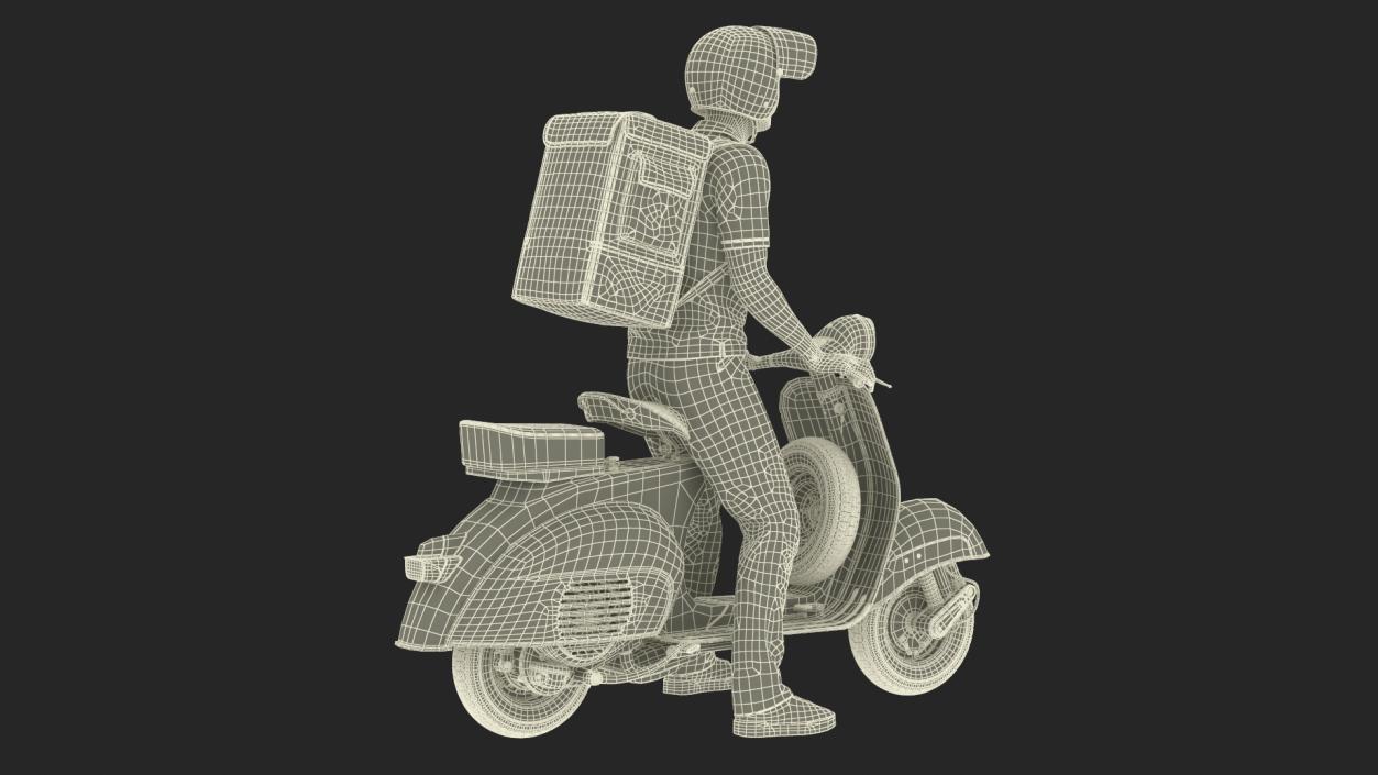 3D model Delivery Man on Retro Scooter Standing 2