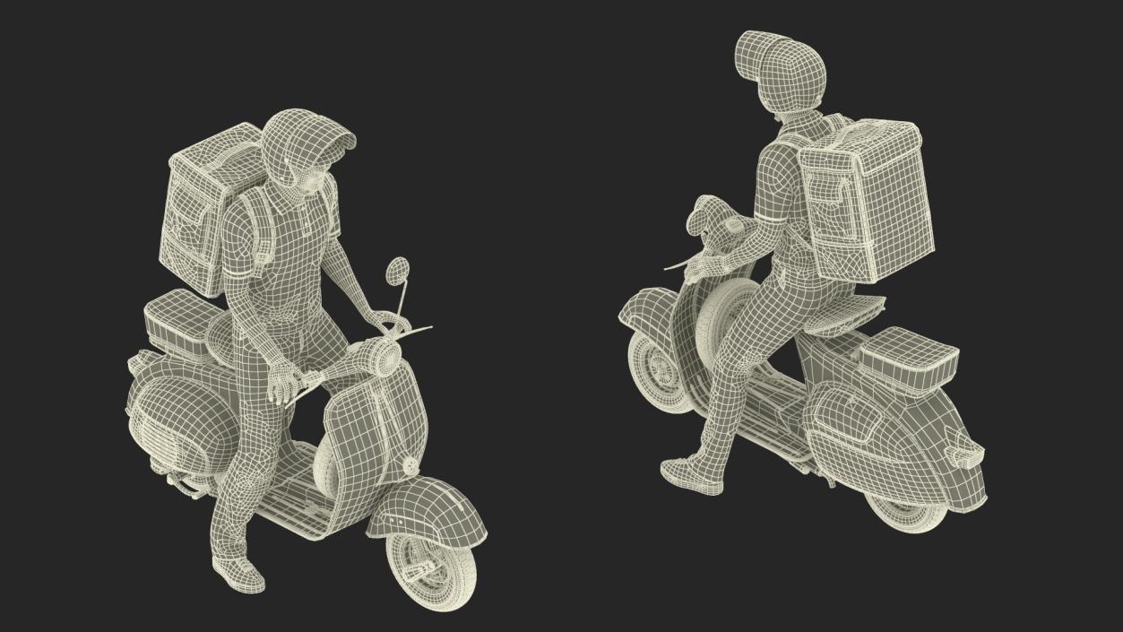 3D model Delivery Man on Retro Scooter Standing 2