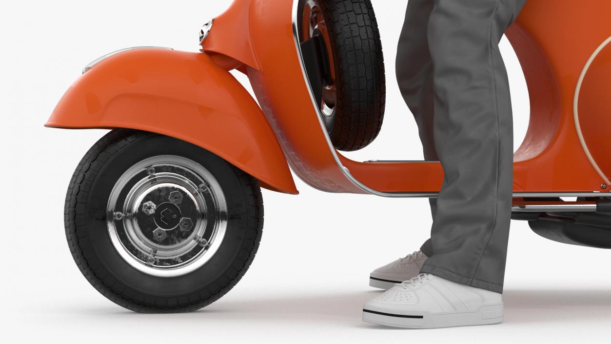 3D model Delivery Man on Retro Scooter Standing 2