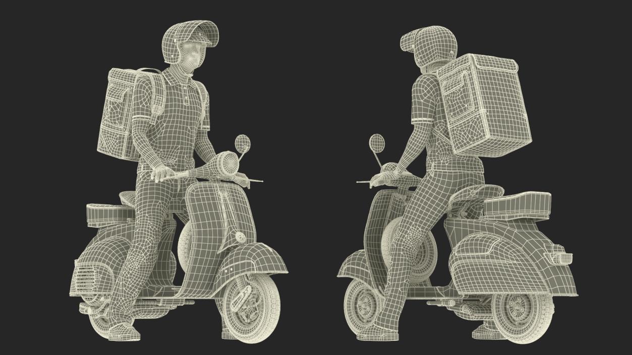 3D model Delivery Man on Retro Scooter Standing 2