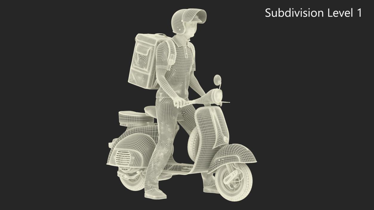 3D model Delivery Man on Retro Scooter Standing 2