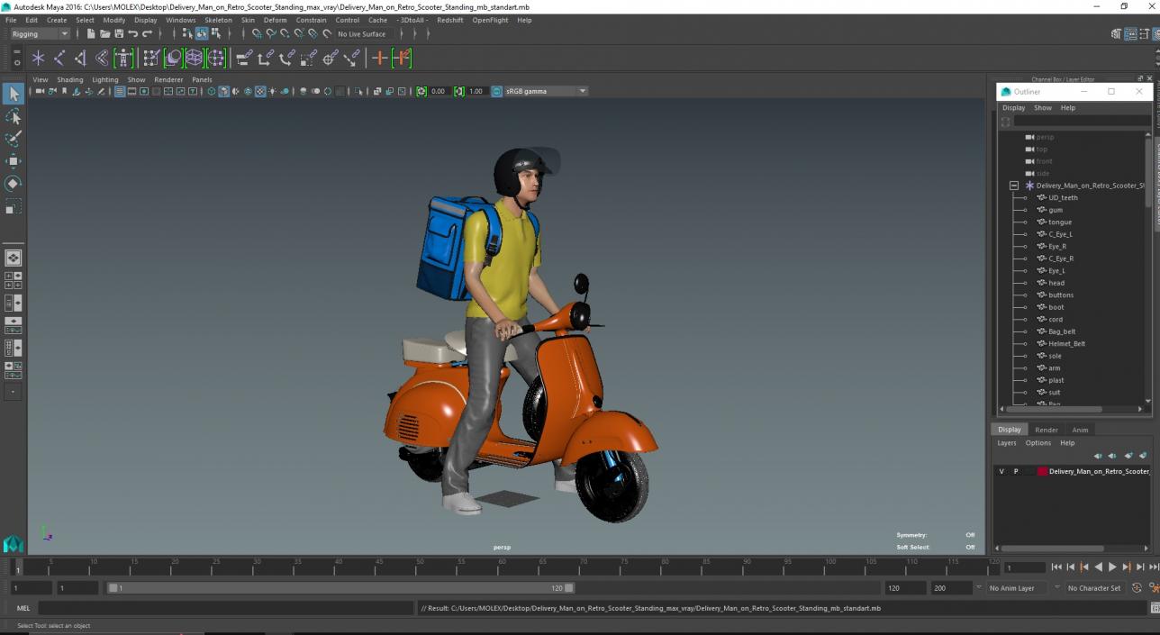 3D model Delivery Man on Retro Scooter Standing 2