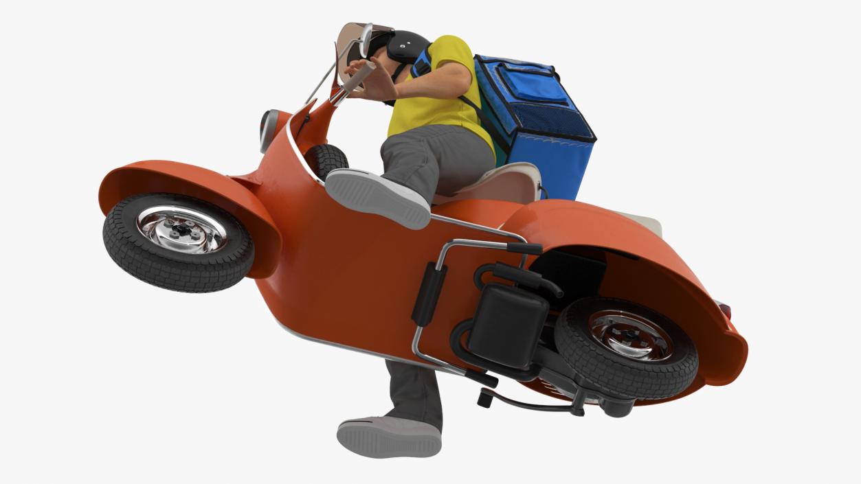 3D model Delivery Man on Retro Scooter Standing 2