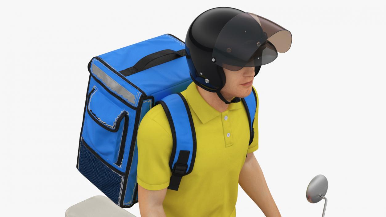 3D model Delivery Man on Retro Scooter Standing 2