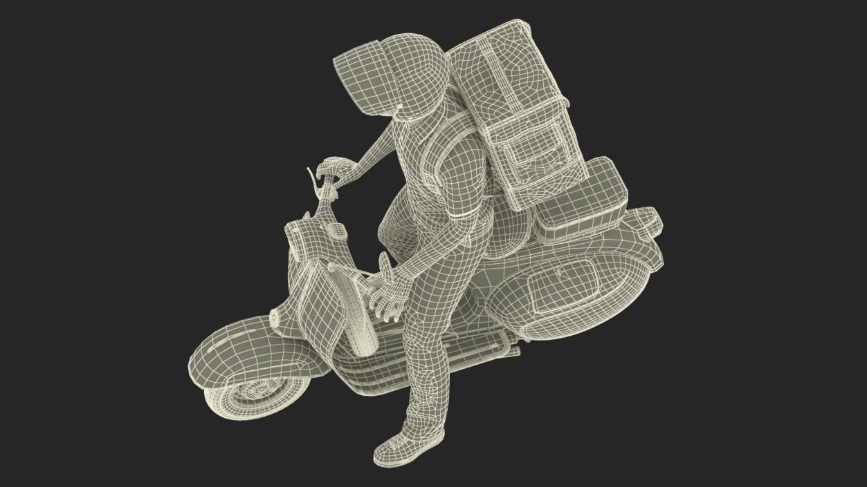 3D model Delivery Man on Retro Scooter Standing 2