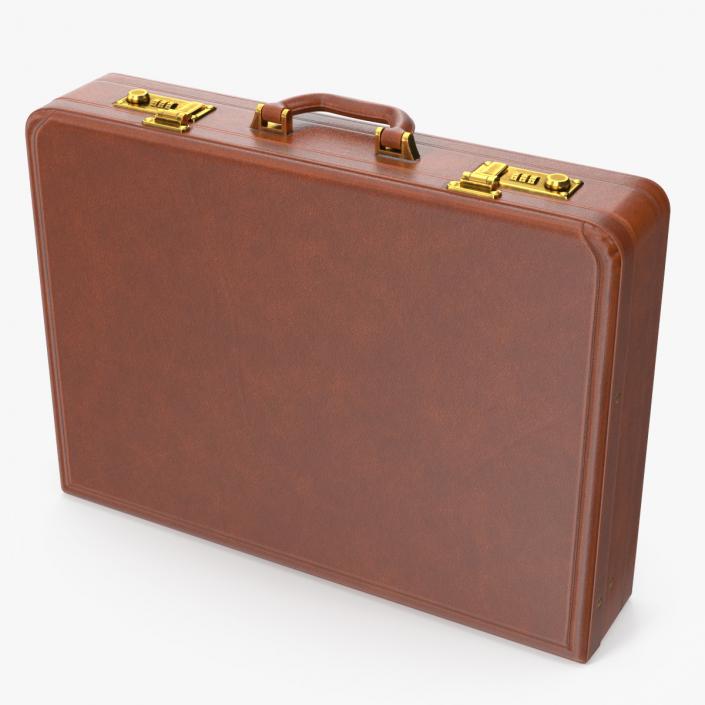 3D Hard Attache Leather Briefcase Brown