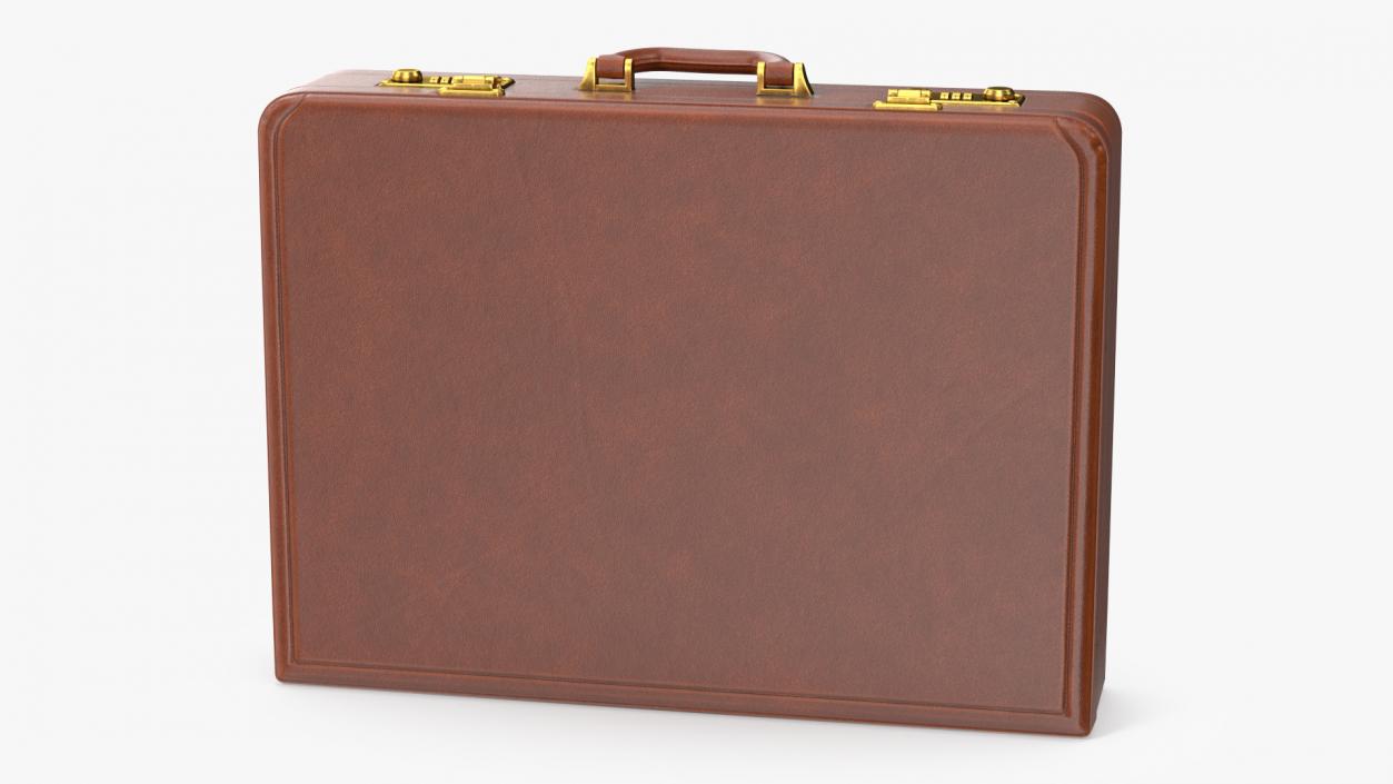 3D Hard Attache Leather Briefcase Brown