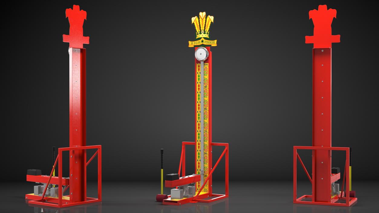 3D model High Striker Strength Tester Game with Mallet