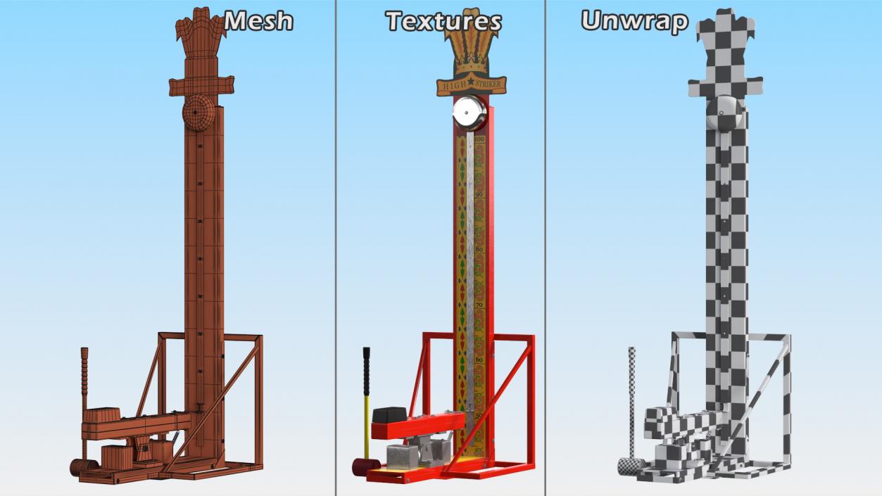 3D model High Striker Strength Tester Game with Mallet