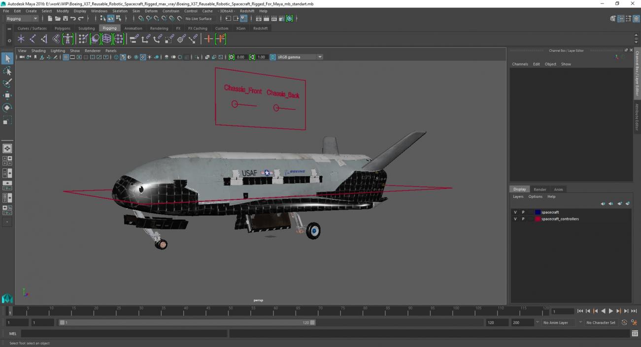 Boeing X37 Reusable Robotic Spacecraft Rigged for Maya 3D model