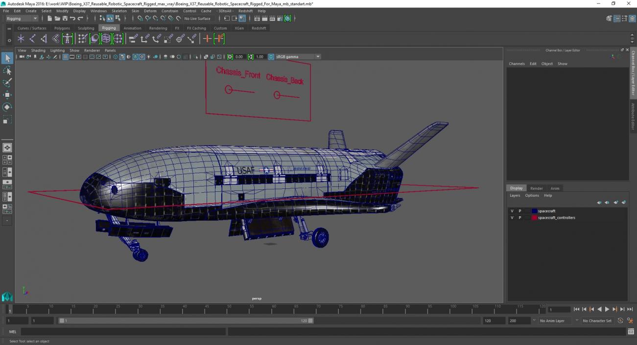 Boeing X37 Reusable Robotic Spacecraft Rigged for Maya 3D model