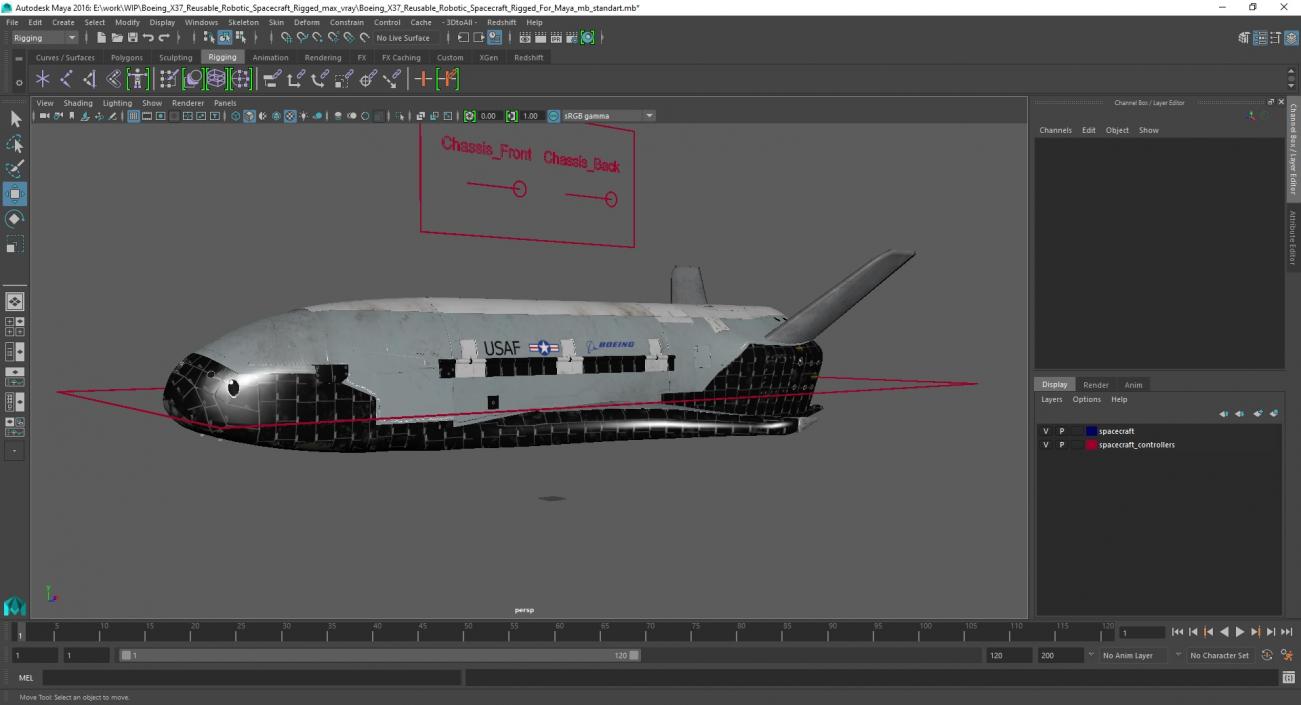 Boeing X37 Reusable Robotic Spacecraft Rigged for Maya 3D model