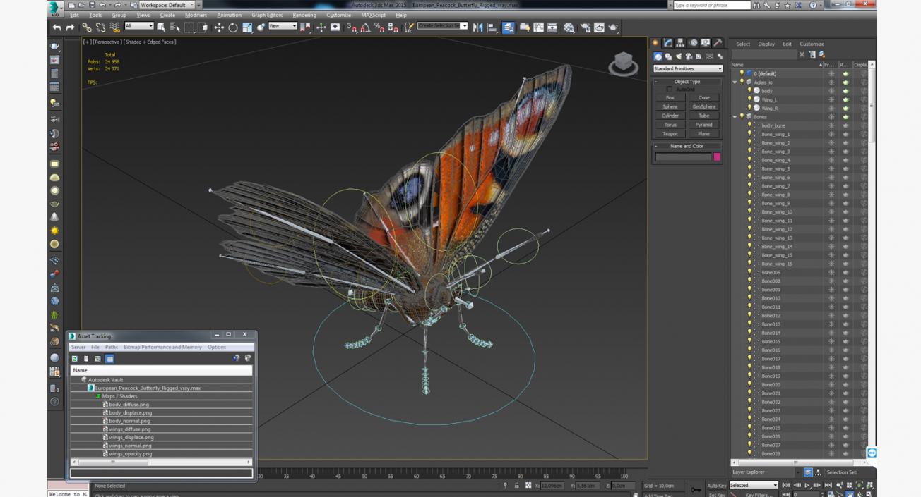 3D European Peacock Butterfly Rigged model