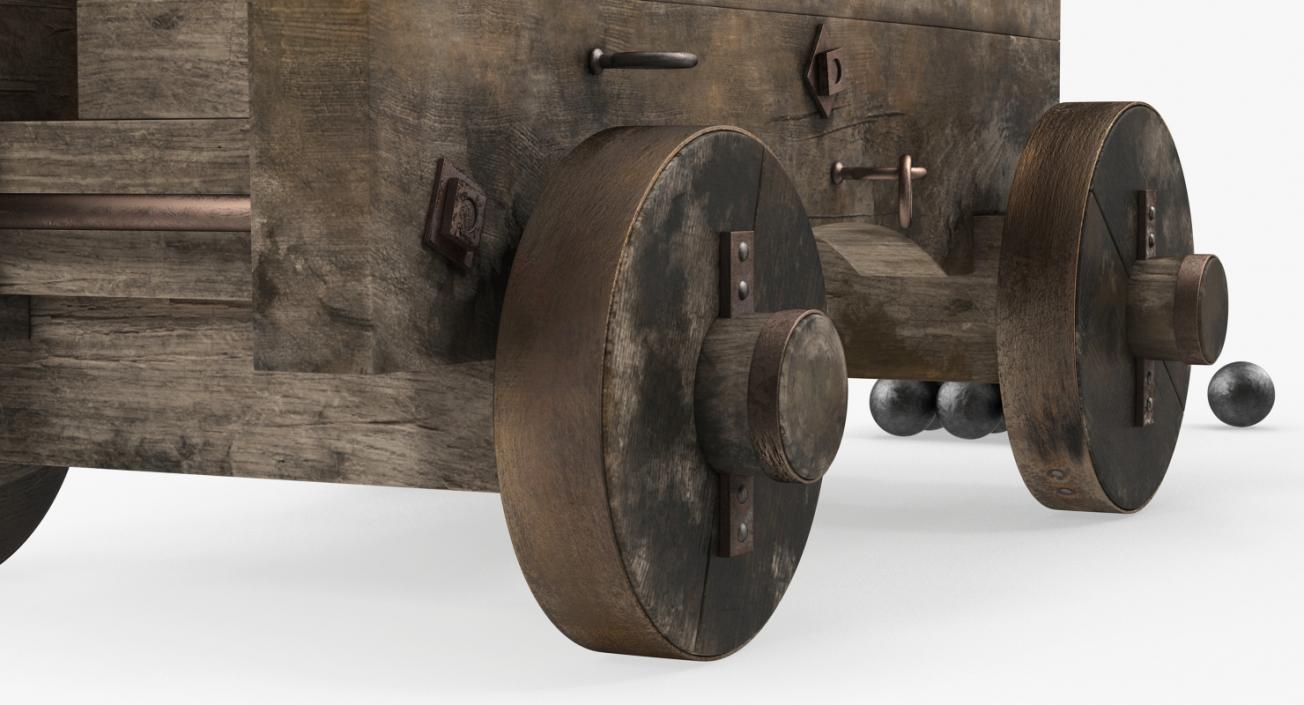 3D Old Ship Cannon with Balls