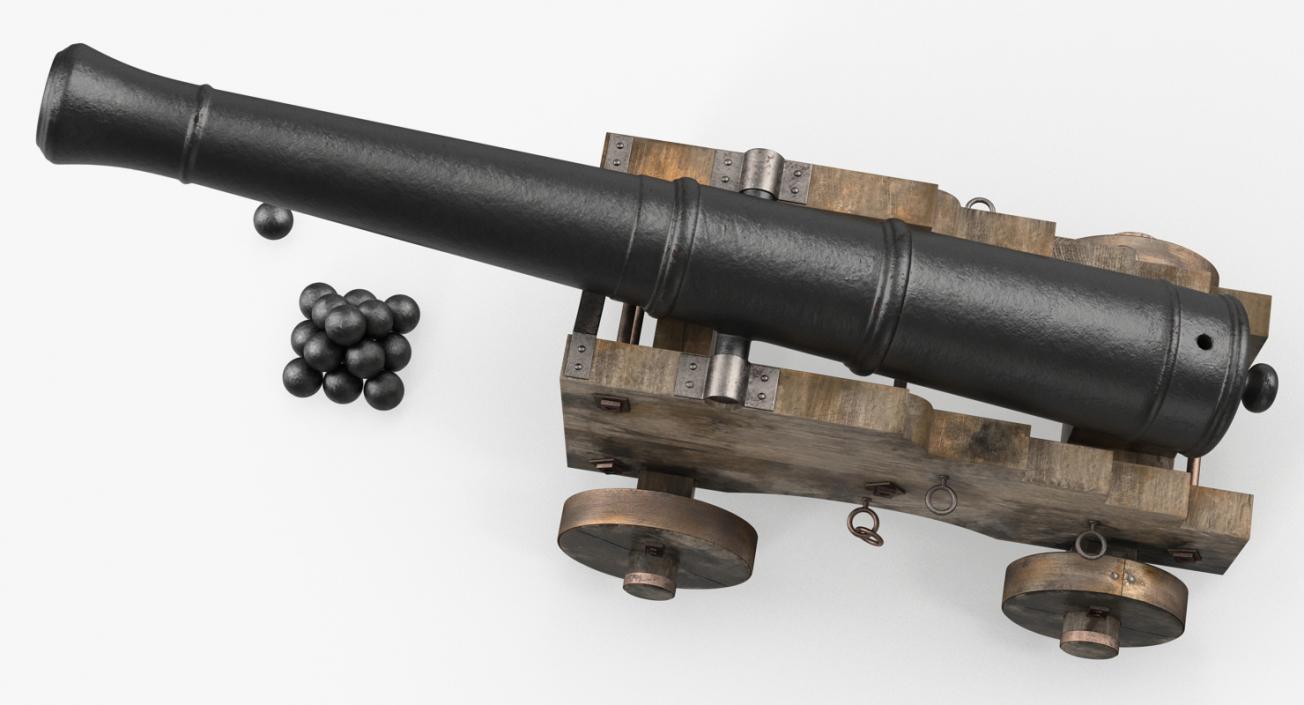 3D Old Ship Cannon with Balls