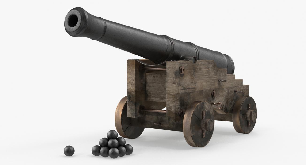 3D Old Ship Cannon with Balls