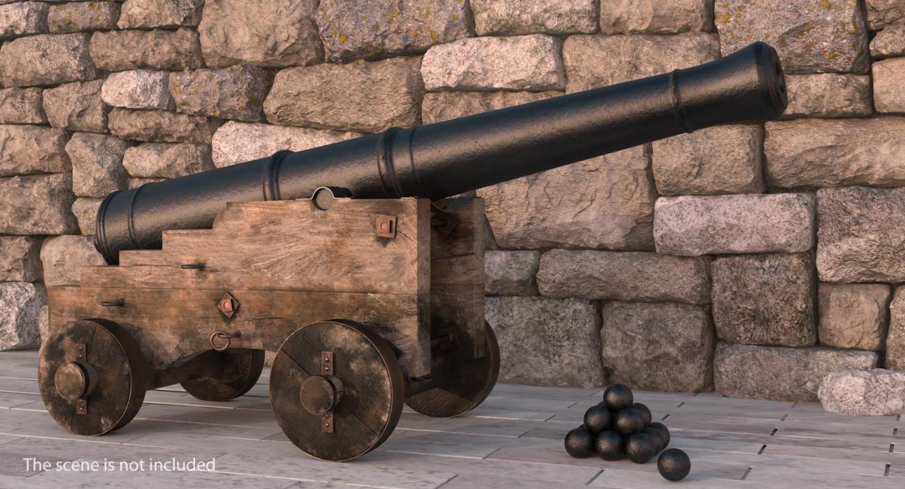 3D Old Ship Cannon with Balls